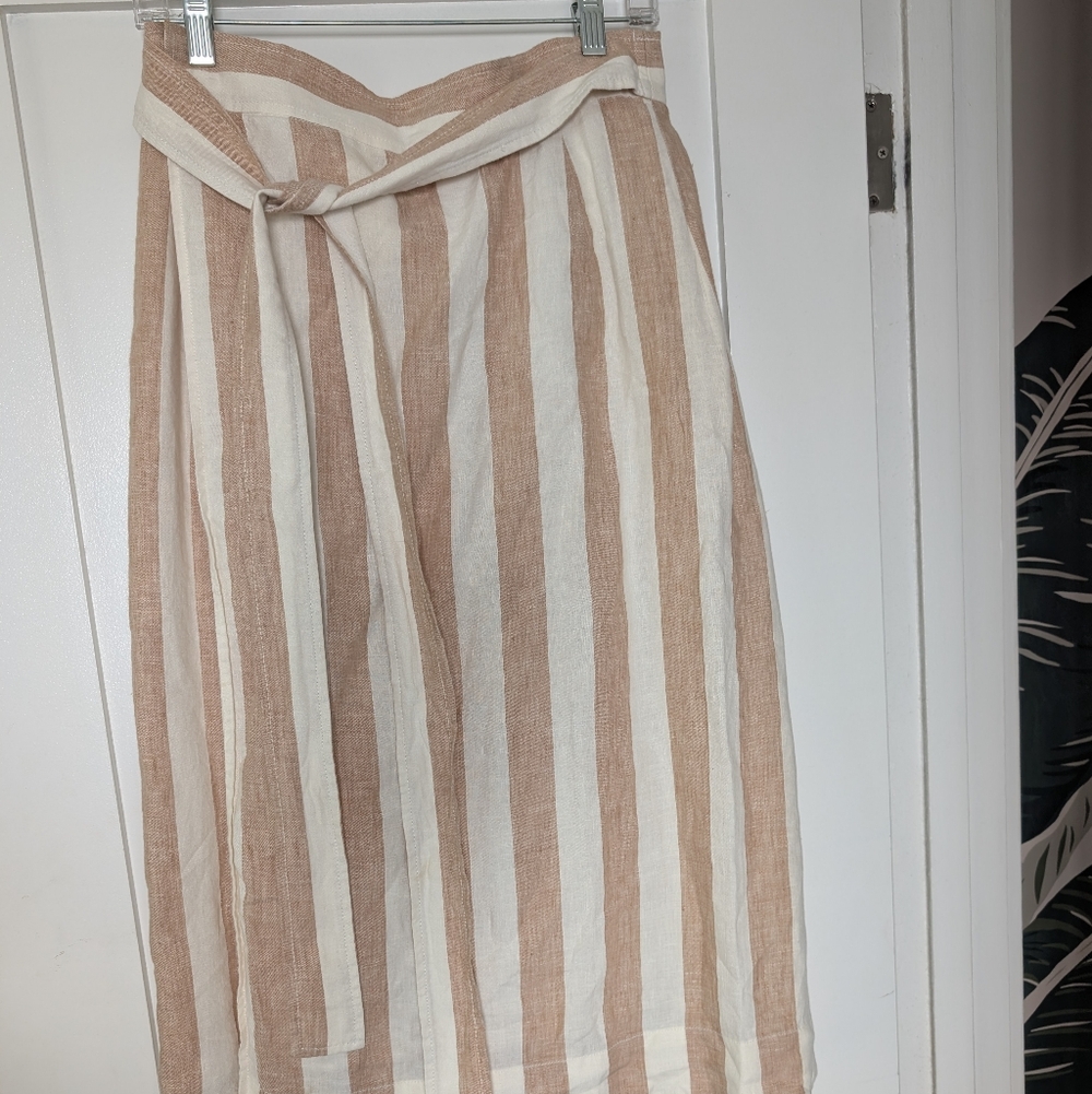 Everlane Linen Wrap Skirt In Bone Caramel Stripe Size 6
